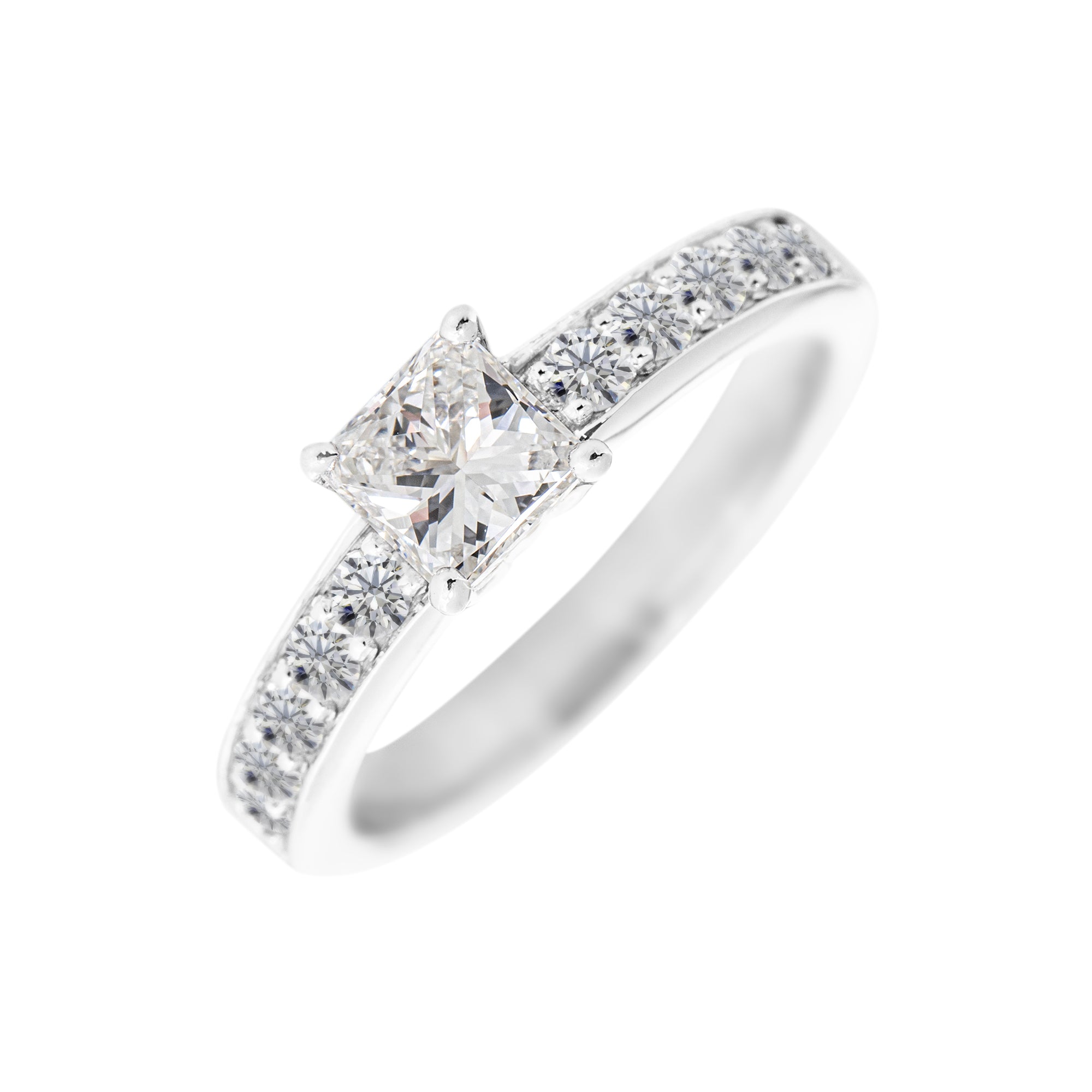 Anillo de compromiso Oro Blanco y Diamante Talla Princesa Blanca