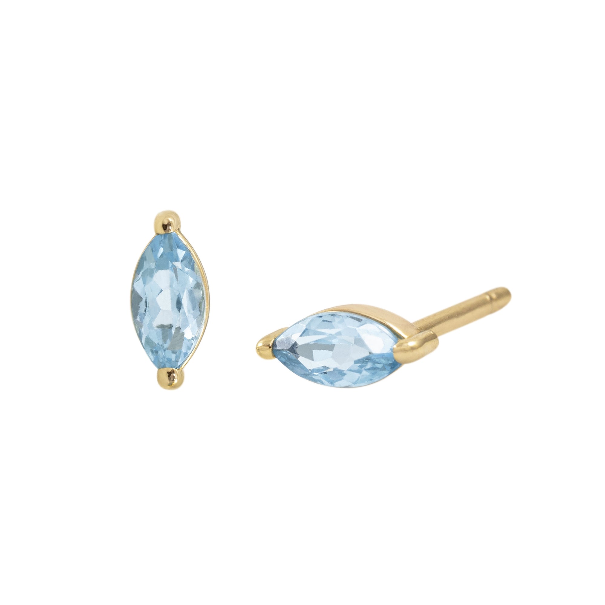 Pendiente oro amarillo 18kt. Topacio Swiss talla marquise 5x2.5mm. Cierre tipo presión.
