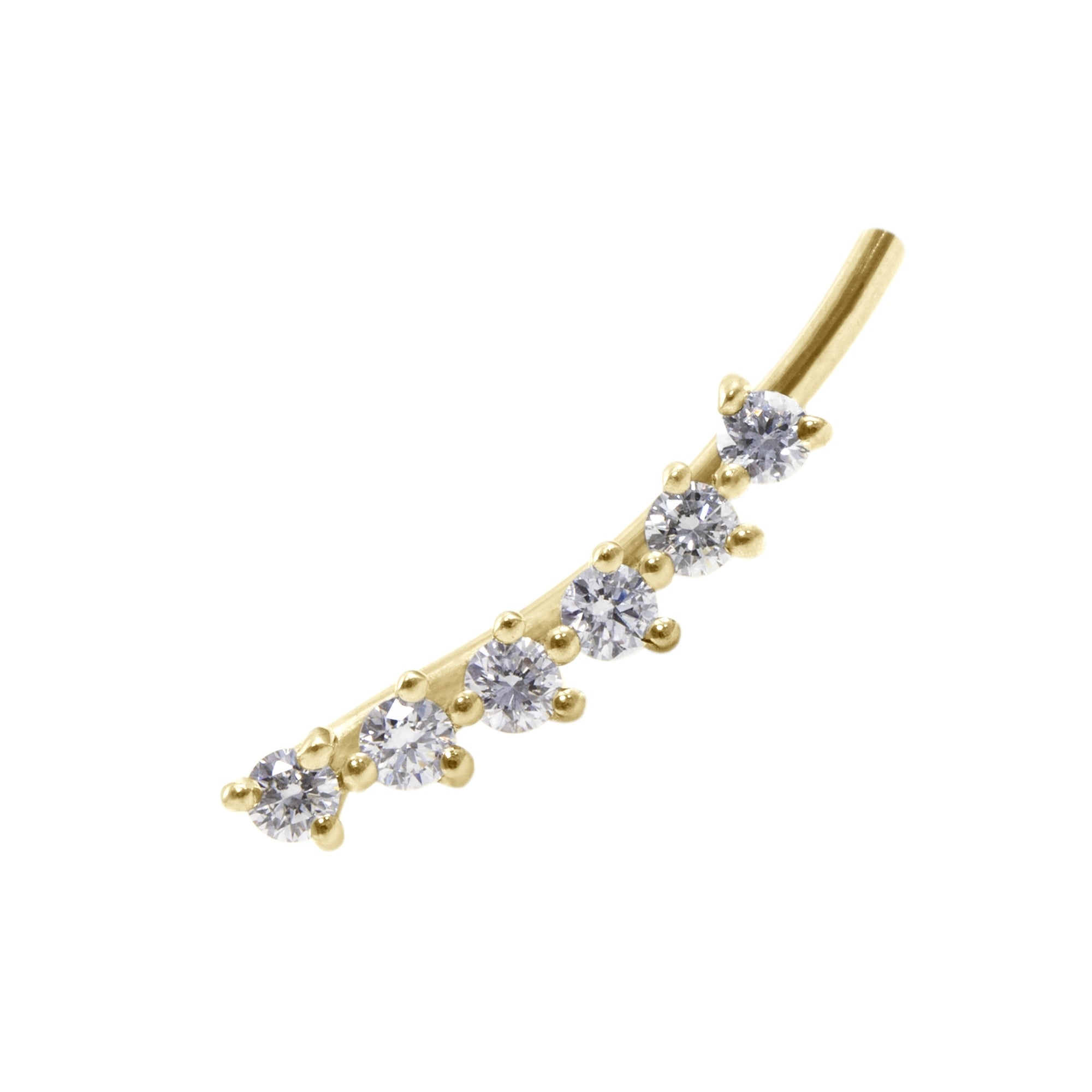 Pendiente trepador oro blanco 18kt. Diamante natural talla brillante 6 unidades de 2.50 mm.