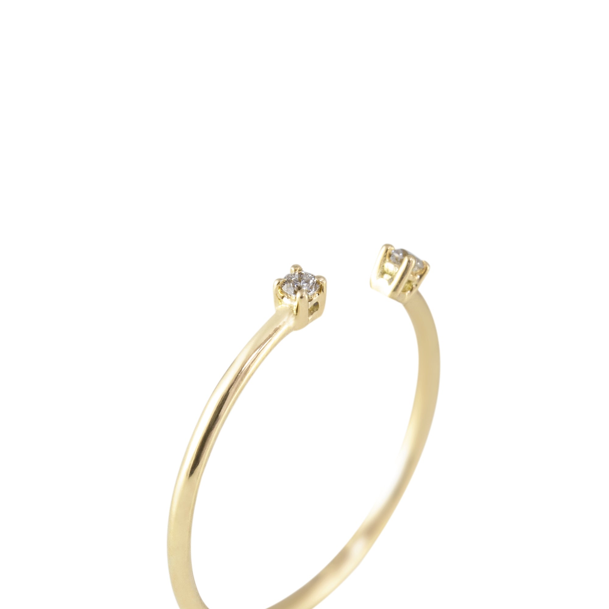 Anillo de oro 18K aro abierto y 2 diamantes de perfil
