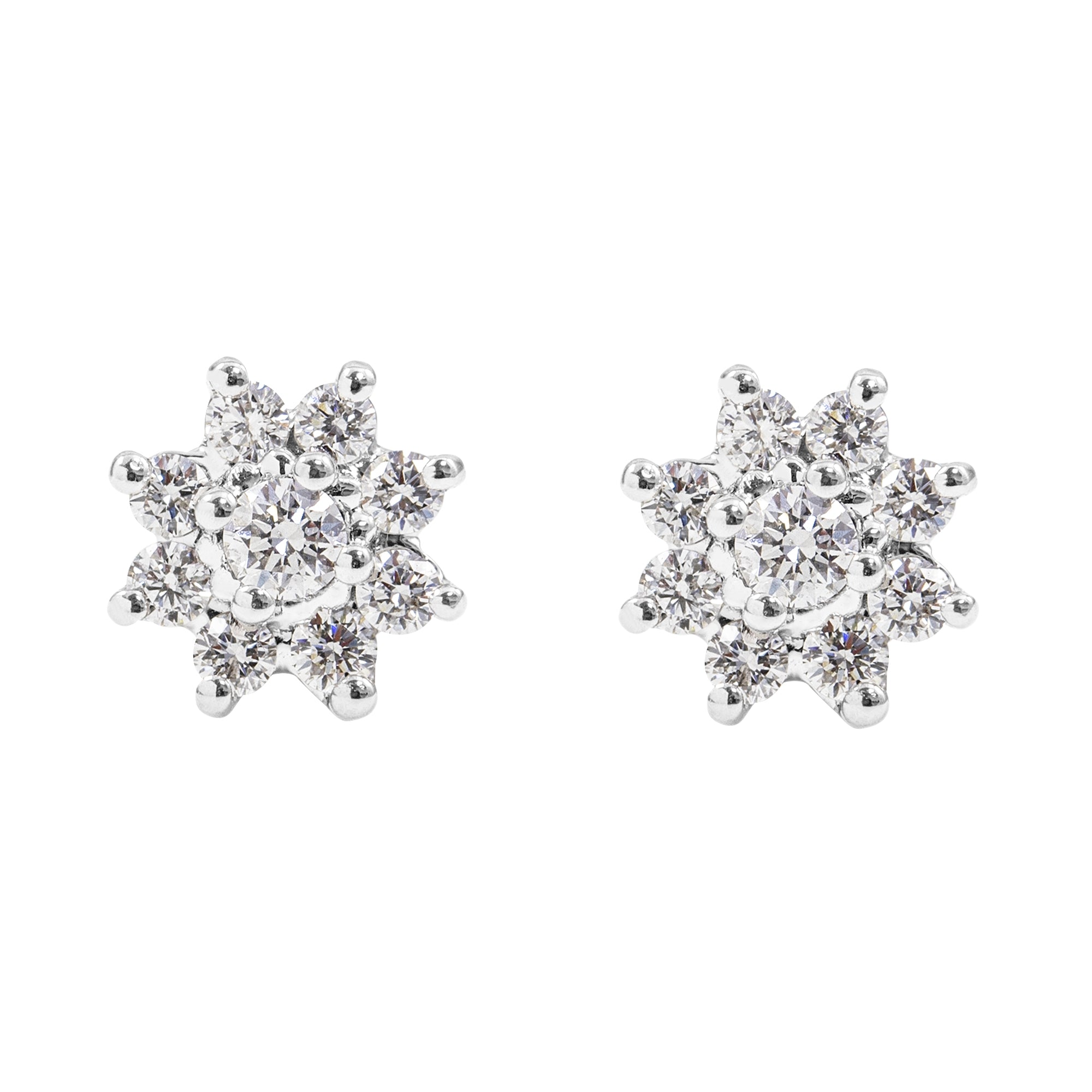 Pendientes Rosetón Diamantes talla brillante 0.33ct oro 18kt. Diamante central de 2.2mm y laterales: 1.5mm.
