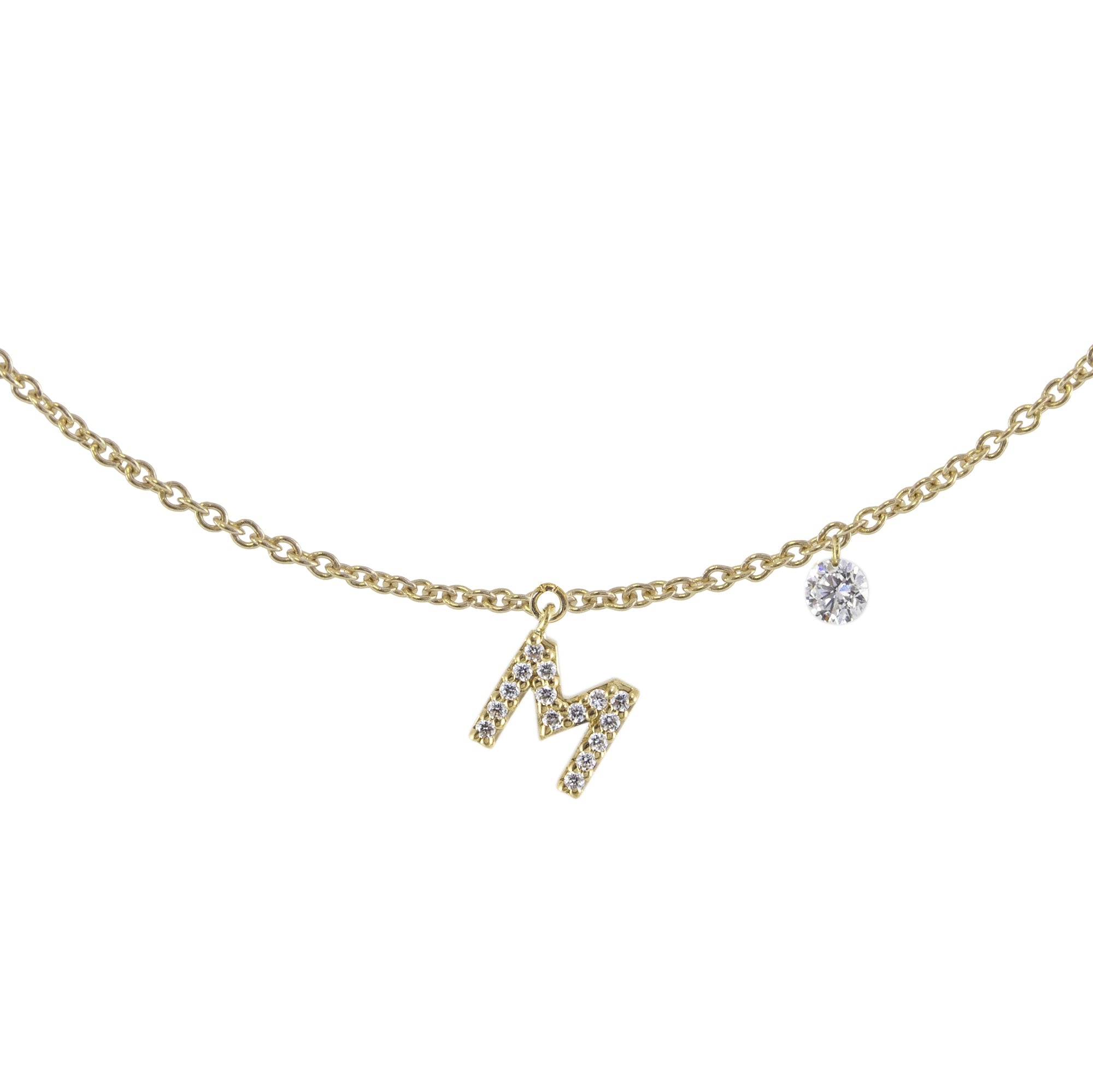 Gargantilla letra Mini con Diamante Personalizada - Blanca Jewels